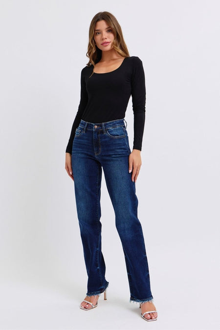 Judy Blue Full Size Raw Hem Straight Leg Jeans - S. M. & Co.