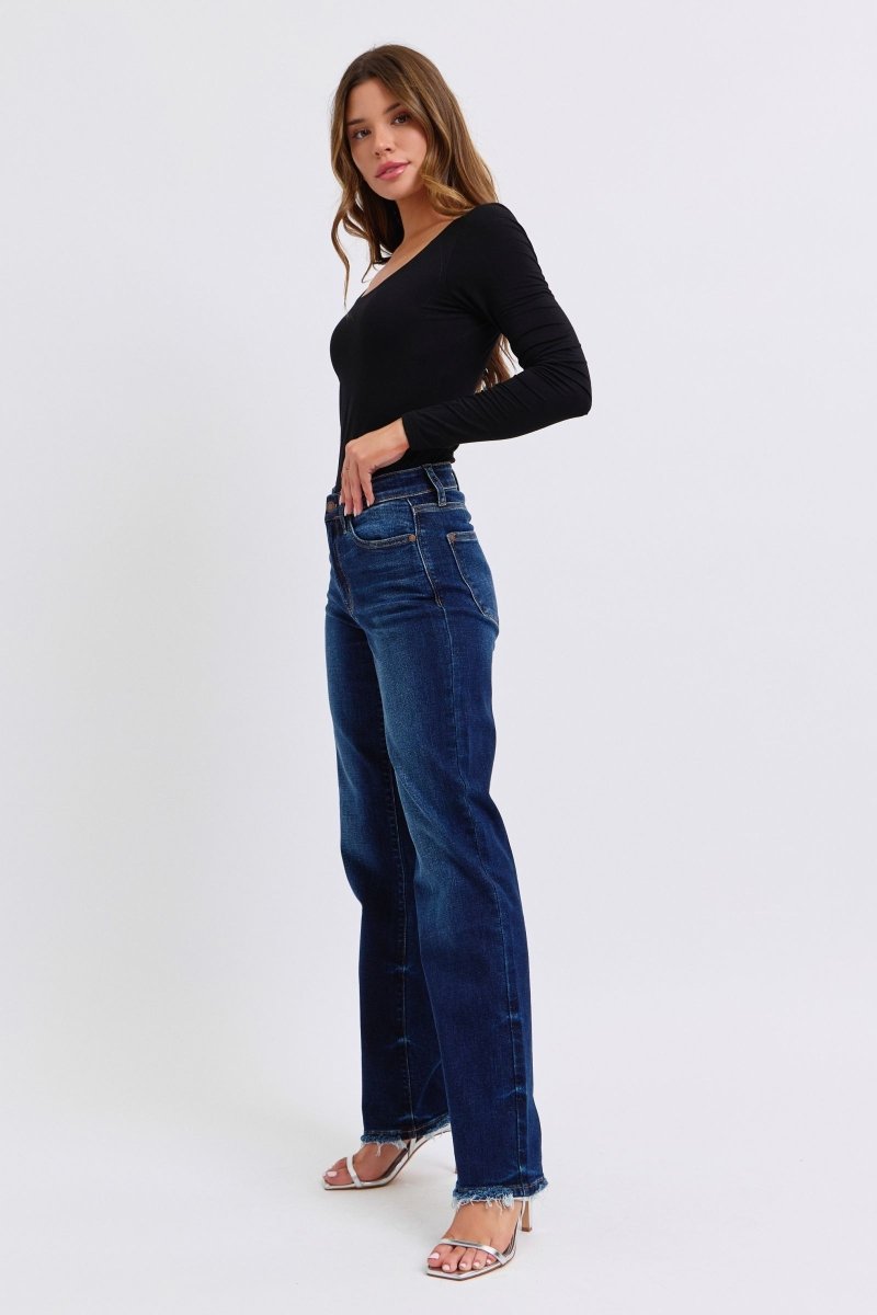 Judy Blue Full Size Raw Hem Straight Leg Jeans - S. M. & Co.