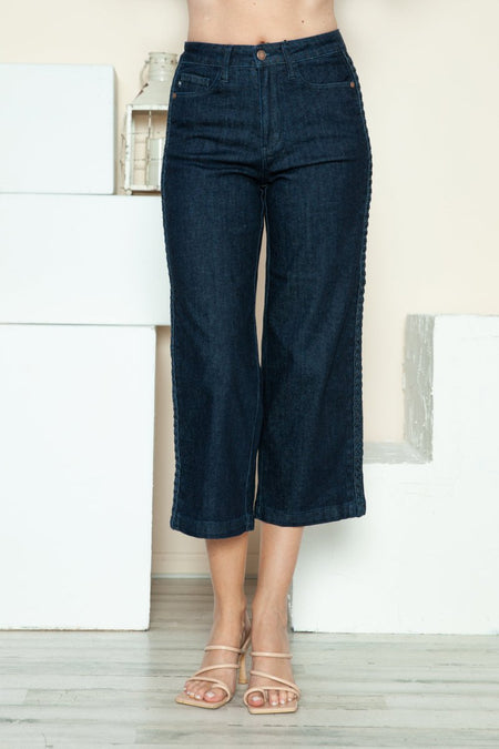 Judy Blue Full Size Side Seam Braid Detail Crop Wide Leg Jeans - S. M. & Co.