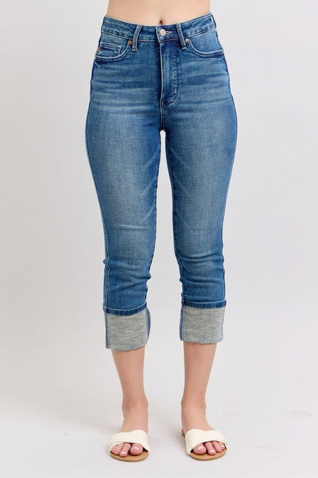 Judy Blue Full Size Skinny Cuff Capris Jeans with Pockets Plus Size - S. M. & Co.