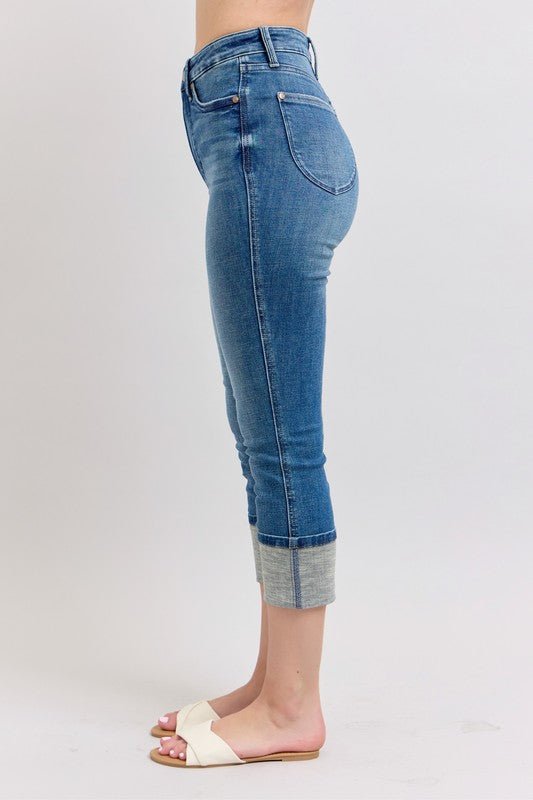 Judy Blue Full Size Skinny Cuff Capris Jeans with Pockets Plus Size - S. M. & Co.