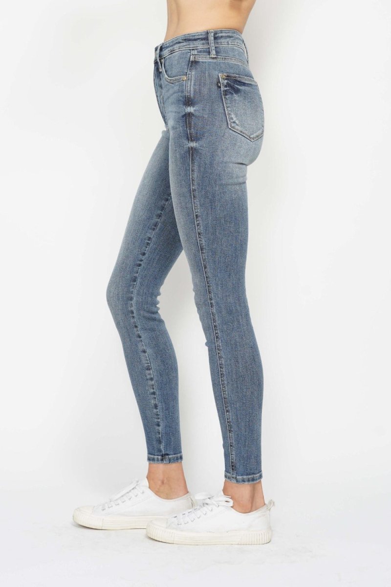 Judy Blue Full Size Tummy Control Contrast Wash Skinny Jeans - S. M. & Co.