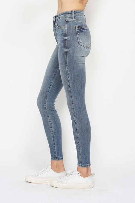 Judy Blue Full Size Tummy Control Contrast Wash Skinny Jeans - S. M. & Co.