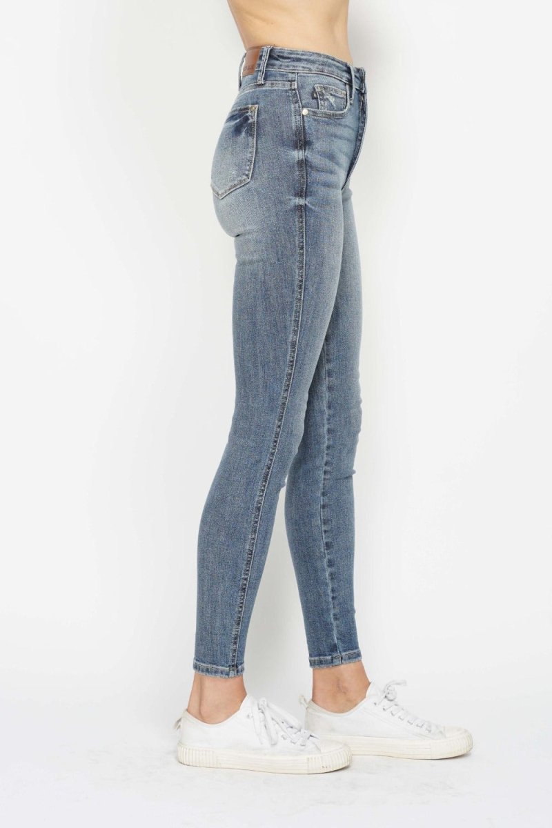 Judy Blue Full Size Tummy Control Contrast Wash Skinny Jeans - S. M. & Co.