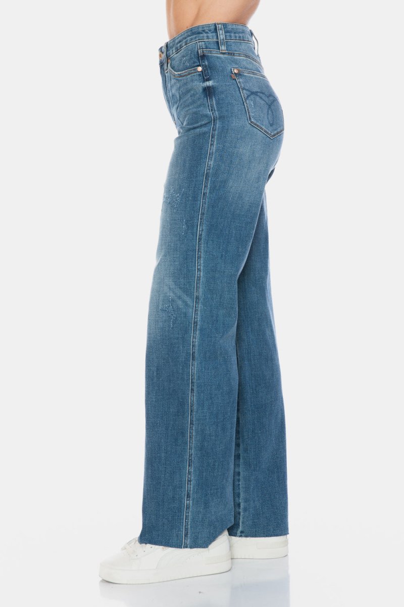 Judy Blue Full Size Tummy Control Cut Raw Hem Straight Jeans - S. M. & Co.