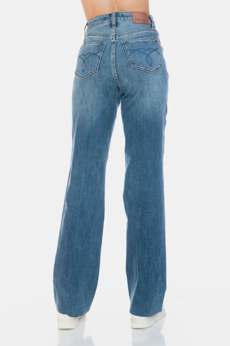 Judy Blue Full Size Tummy Control Cut Raw Hem Straight Jeans - S. M. & Co.