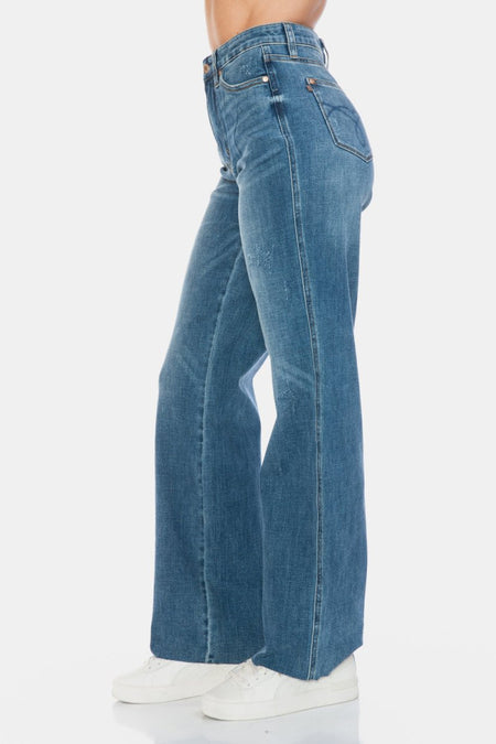 Judy Blue Full Size Tummy Control Cut Raw Hem Straight Jeans - S. M. & Co.