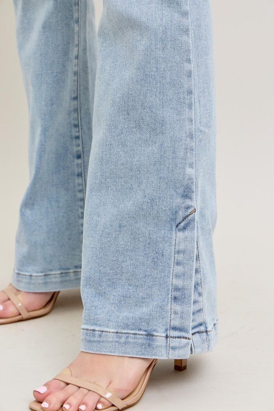 Judy Blue Full Size Tummy Control Vintage Wash Side Slit Slim Boot Jeans Plus Size - S. M. & Co.