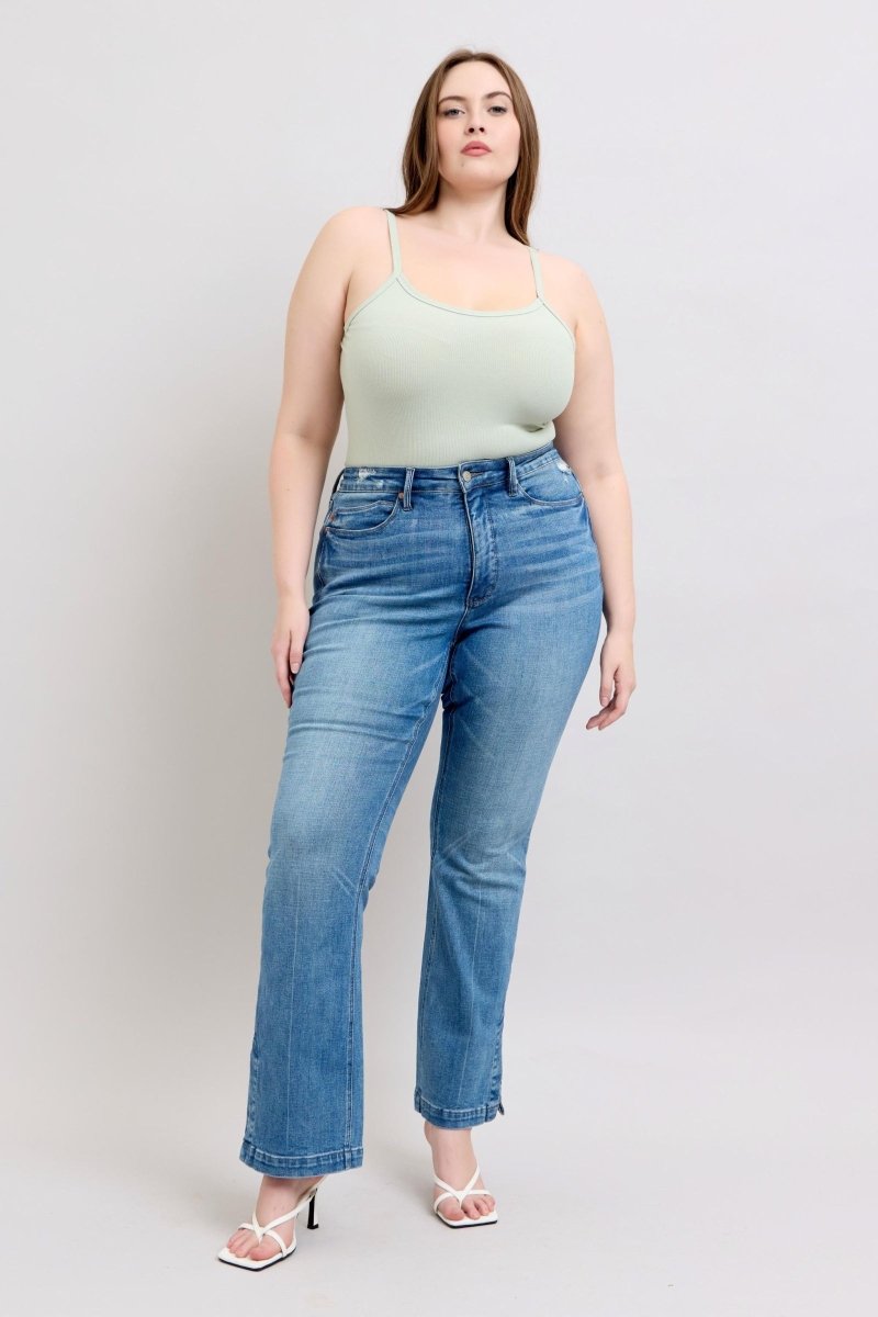 Judy Blue HW Tummy Control Vintage Wash Side Slit Slim Boot Jeans - S. M. & Co.