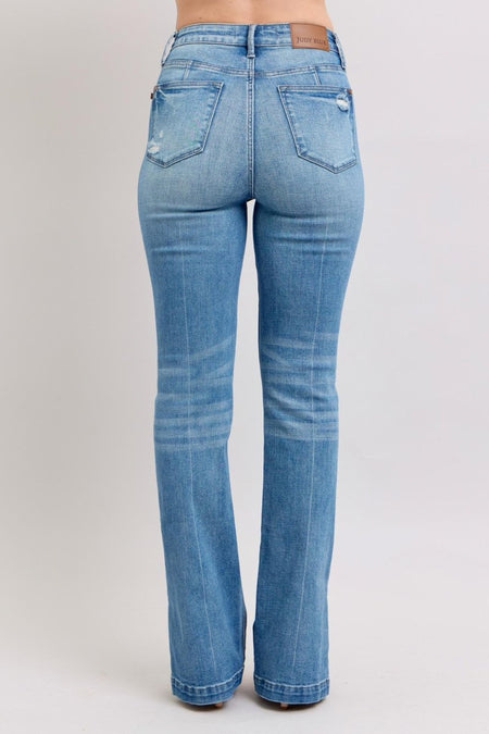 Judy Blue HW Tummy Control Vintage Wash Side Slit Slim Boot Jeans - S. M. & Co.