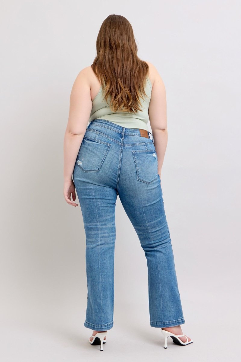 Judy Blue HW Tummy Control Vintage Wash Side Slit Slim Boot Jeans - S. M. & Co.