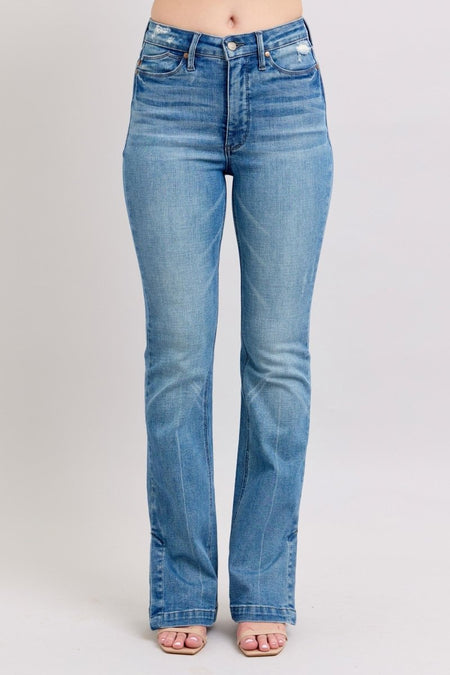 Judy Blue HW Tummy Control Vintage Wash Side Slit Slim Boot Jeans - S. M. & Co.