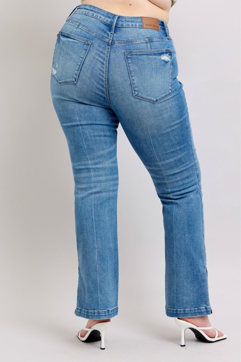 Judy Blue HW Tummy Control Vintage Wash Side Slit Slim Boot Jeans - S. M. & Co.