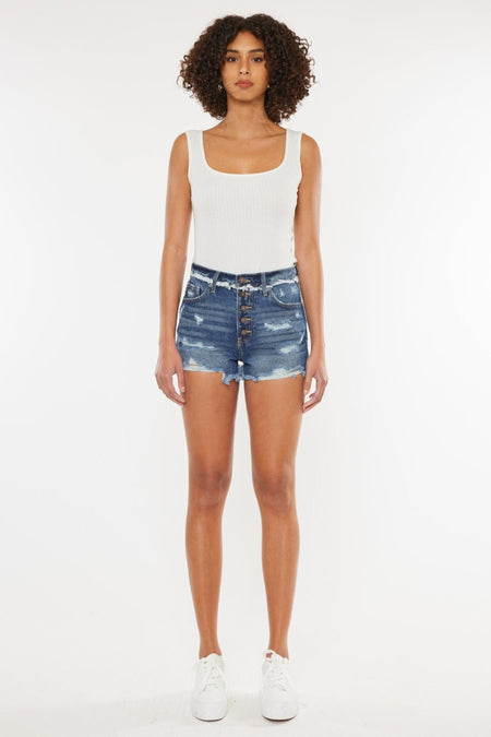 Kancan Distressed Button Fly Denim Shorts - S. M. & Co. Denim Shorts