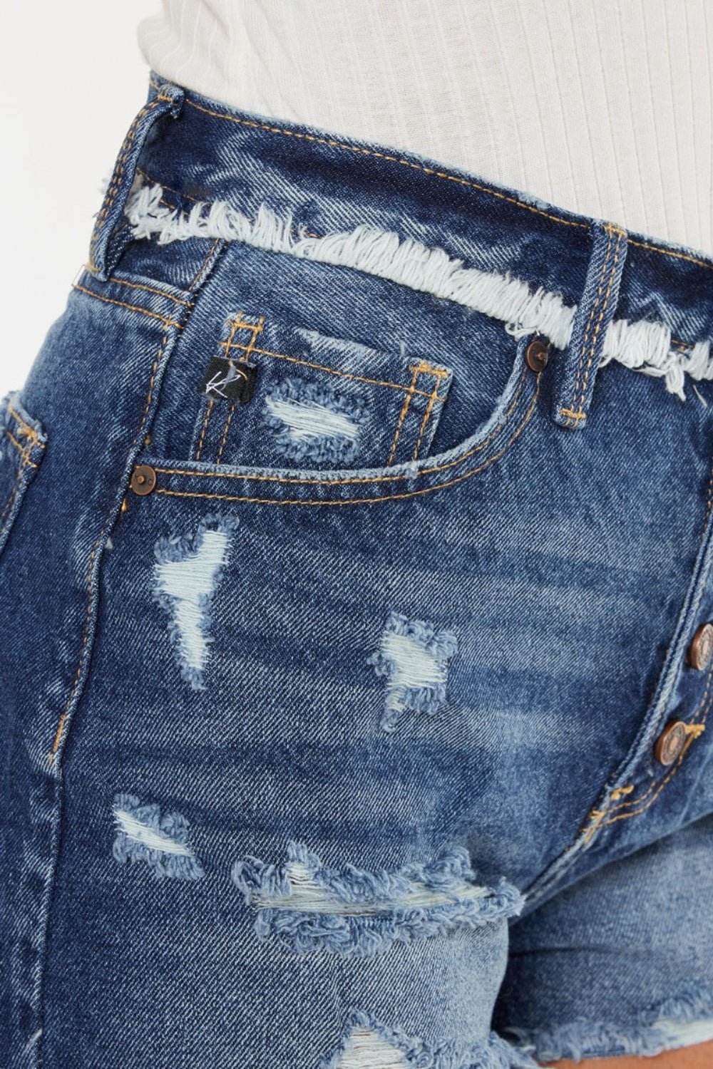 Kancan Distressed Button Fly Denim Shorts - S. M. & Co. Denim Shorts