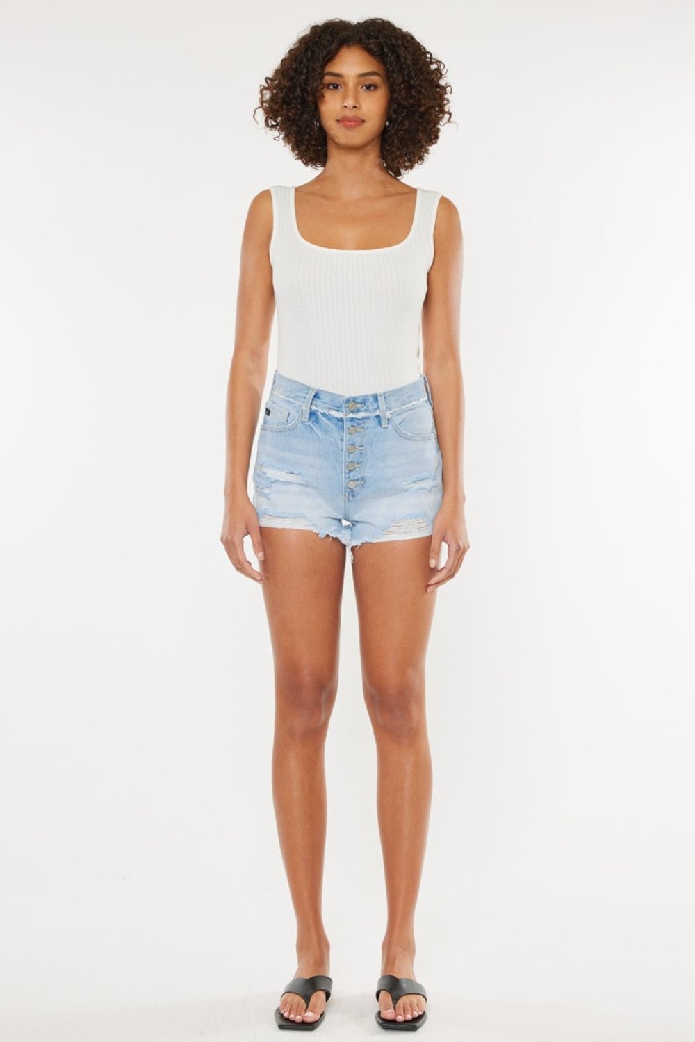 Kancan Distressed Button Fly Denim Shorts - S. M. & Co. Denim Shorts