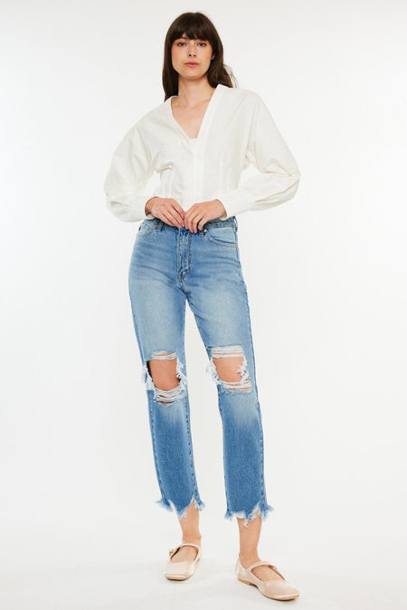 Kancan Distressed Frayed Hem Cropped Jeans - S. M. & Co. Denim Jeans