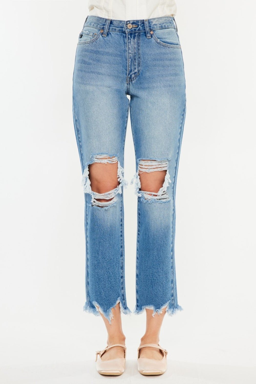 Kancan Distressed Frayed Hem Cropped Jeans - S. M. & Co. Denim Jeans