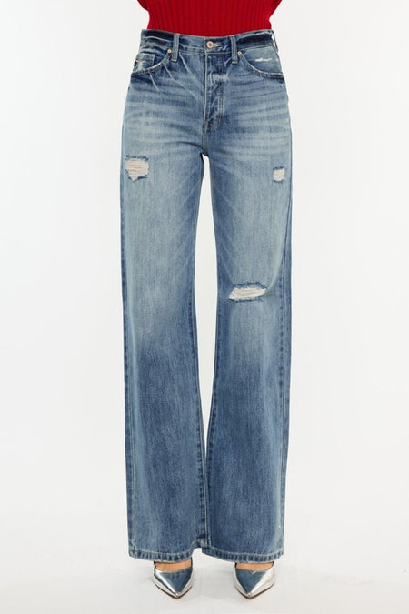 Kancan Distressed High Waist Bootcut Jeans - S. M. & Co. Denim Jeans