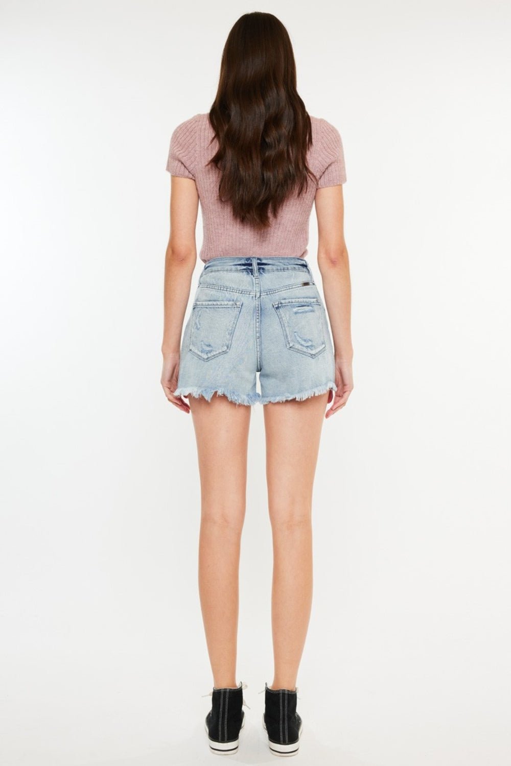 Kancan Distressed High Waist Denim Shorts with Pockets - S. M. & Co. Denim Shorts