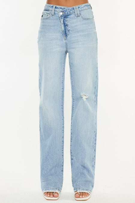 Kancan Distressed High Waist Straight Jeans - S. M. & Co. Denim Jeans