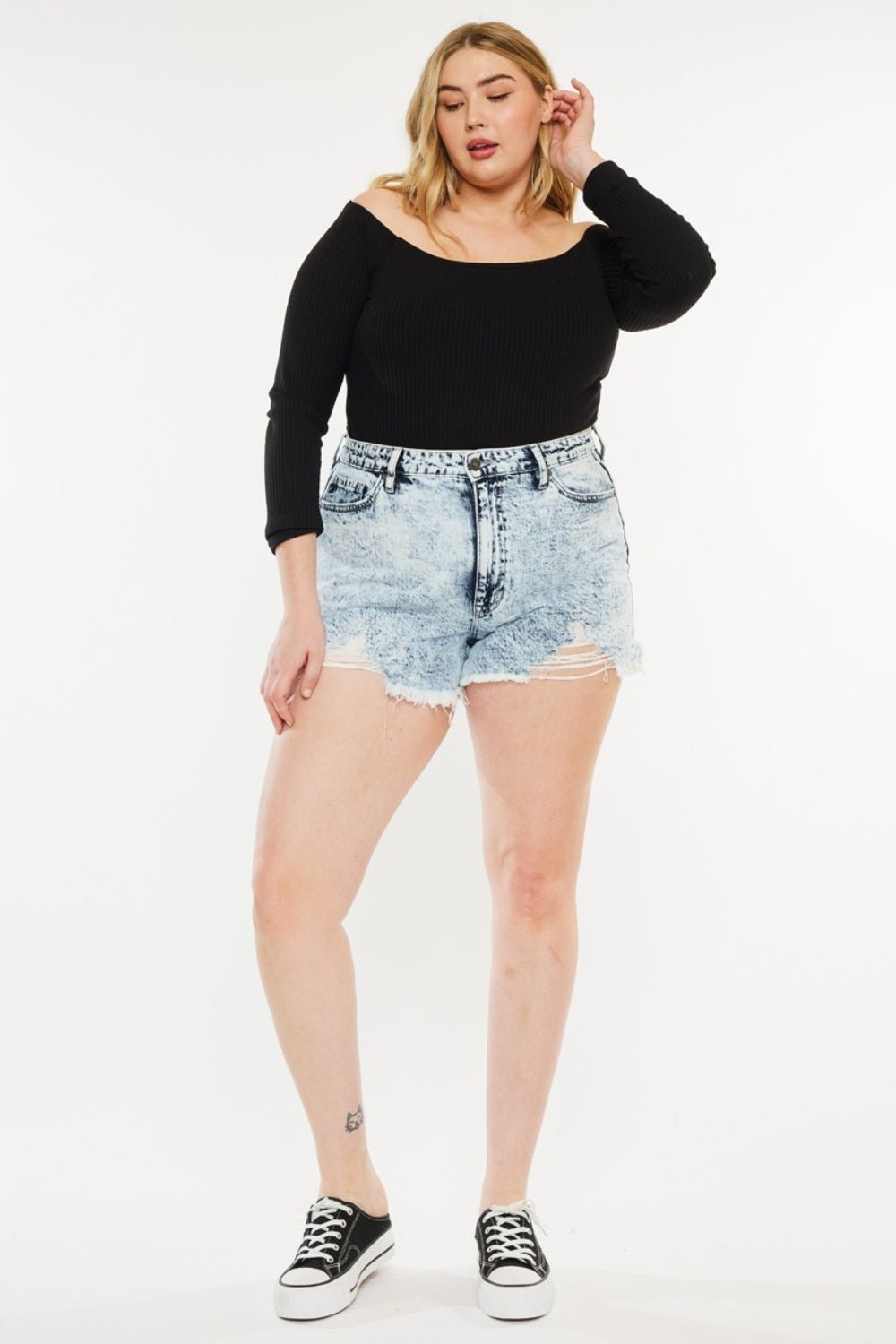 Kancan Full Size Distressed High Waist Denim Shorts - S. M. & Co.