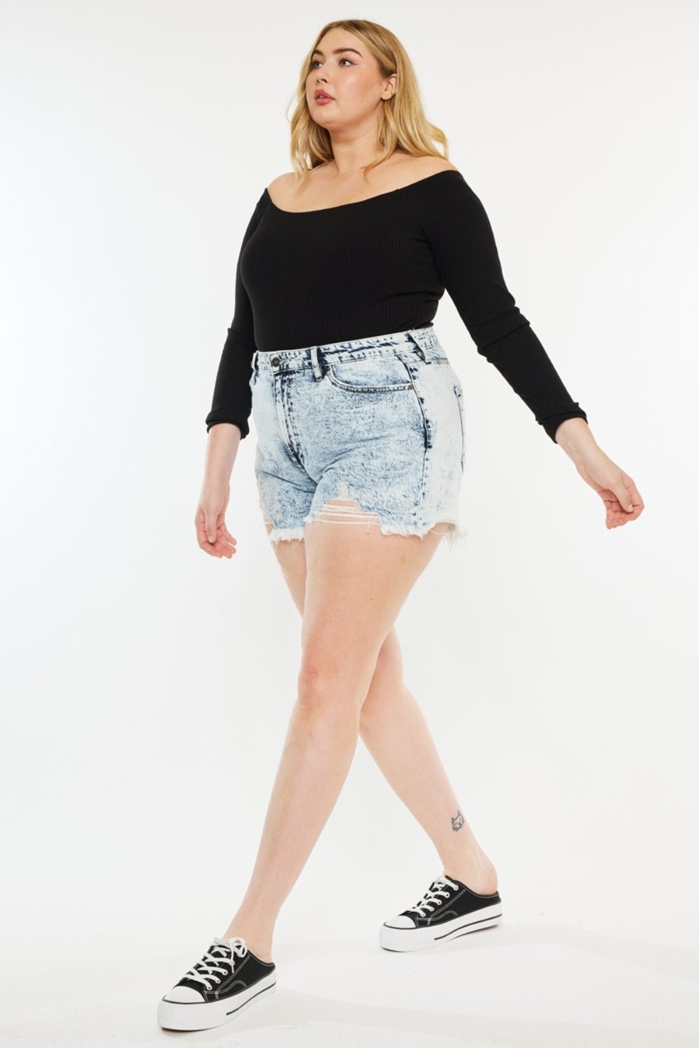 Kancan Full Size Distressed High Waist Denim Shorts - S. M. & Co.