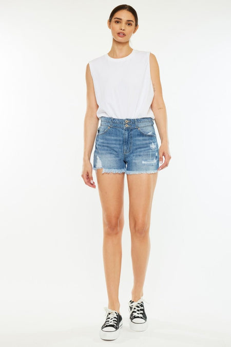 Kancan Full Size High Rise Raw Hem Denim Shorts - AnAs Market