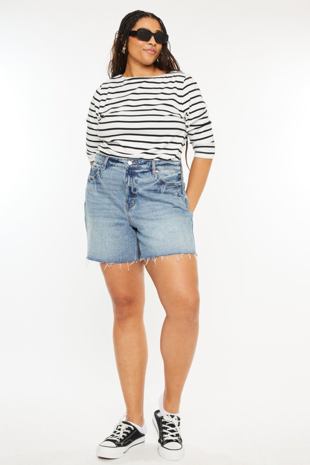 Kancan Full Size Raw Hem High Waist Denim Shorts - S. M. & Co.