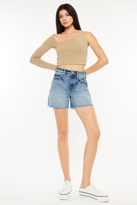 Kancan Full Size Raw Hem High Waist Denim Shorts - S. M. & Co.