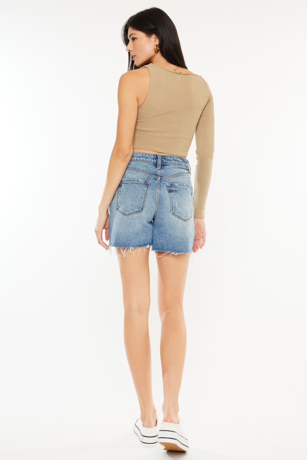 Kancan Full Size Raw Hem High Waist Denim Shorts - S. M. & Co.