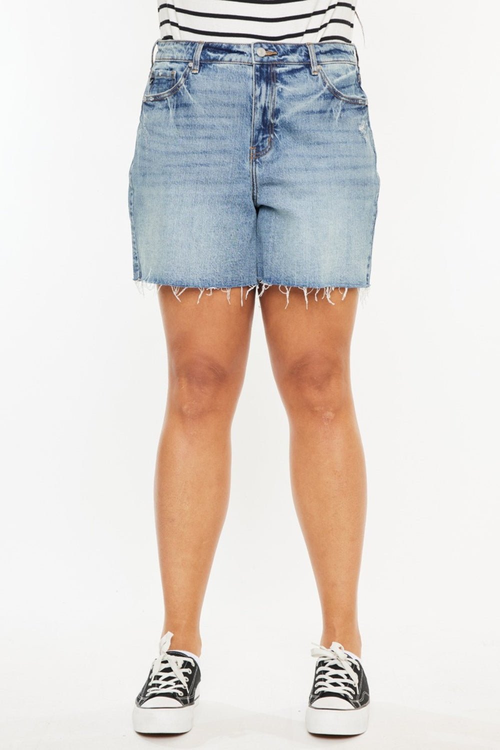 Kancan Full Size Raw Hem High Waist Denim Shorts - S. M. & Co.