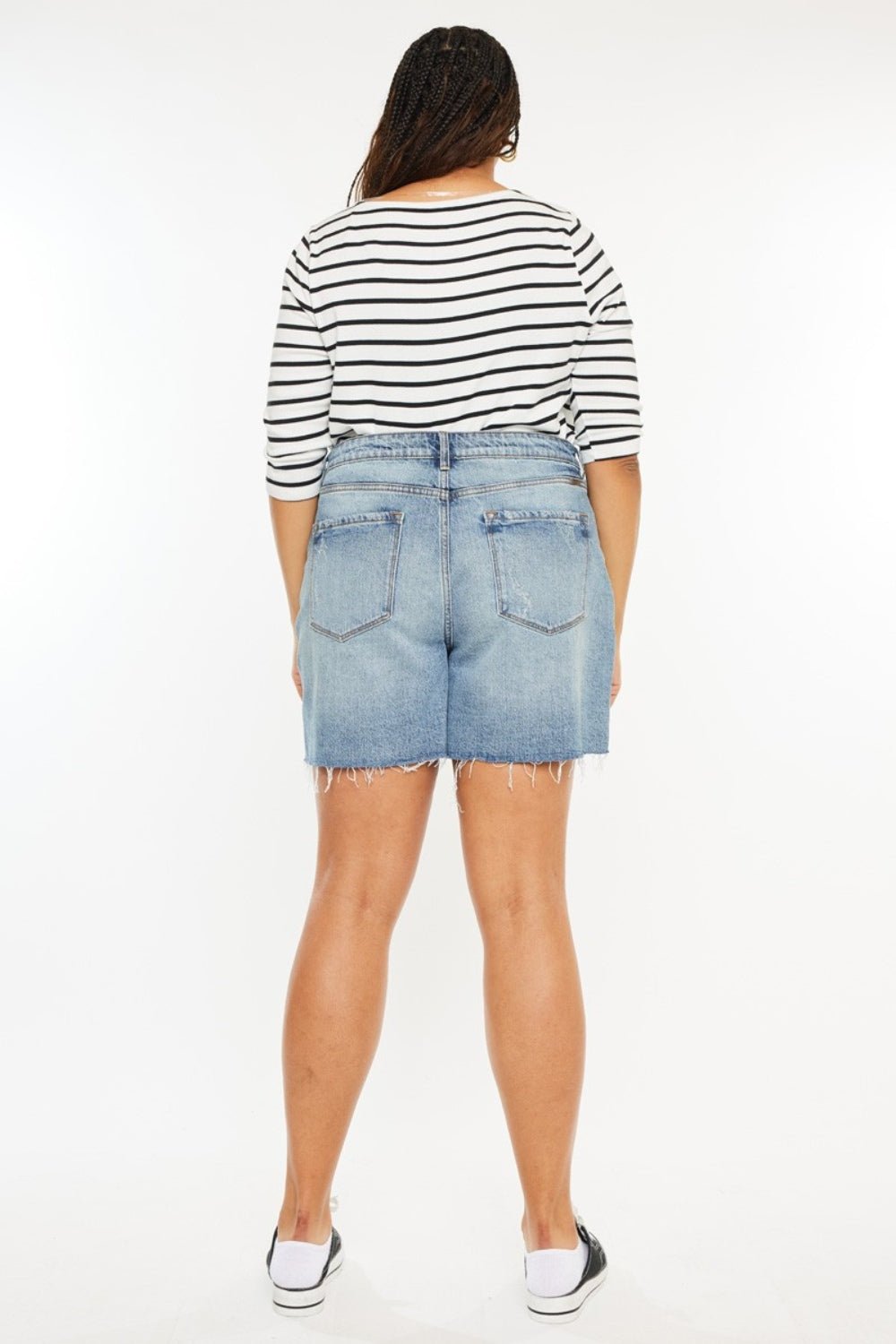 Kancan Full Size Raw Hem High Waist Denim Shorts - S. M. & Co.