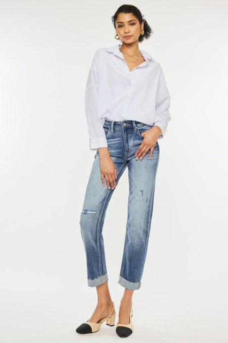 Kancan High Rise Cuffed Straight Jeans - S. M. & Co.