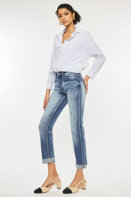 Kancan High Rise Cuffed Straight Jeans - S. M. & Co.