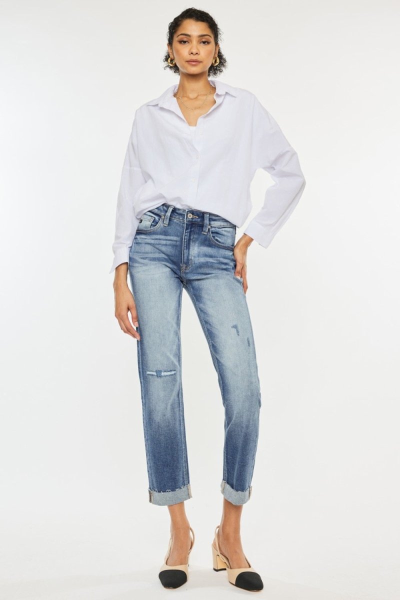 Kancan High Rise Cuffed Straight Jeans - S. M. & Co.