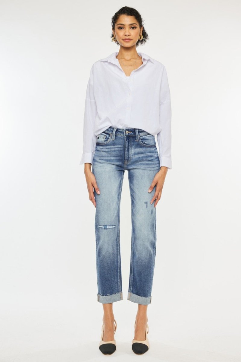 Kancan High Rise Cuffed Straight Jeans - S. M. & Co.