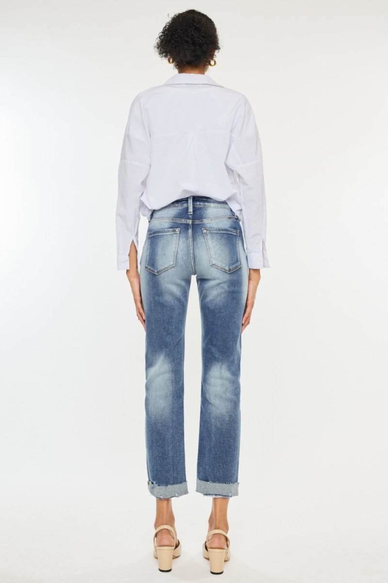 Kancan High Rise Cuffed Straight Jeans - S. M. & Co.