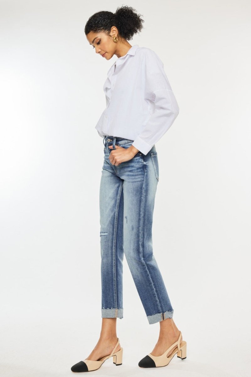 Kancan High Rise Cuffed Straight Jeans - S. M. & Co.