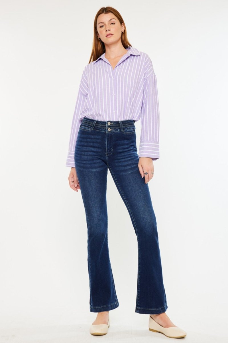 Kancan High Rise Double Waistband Flare Jeans - S. M. & Co.