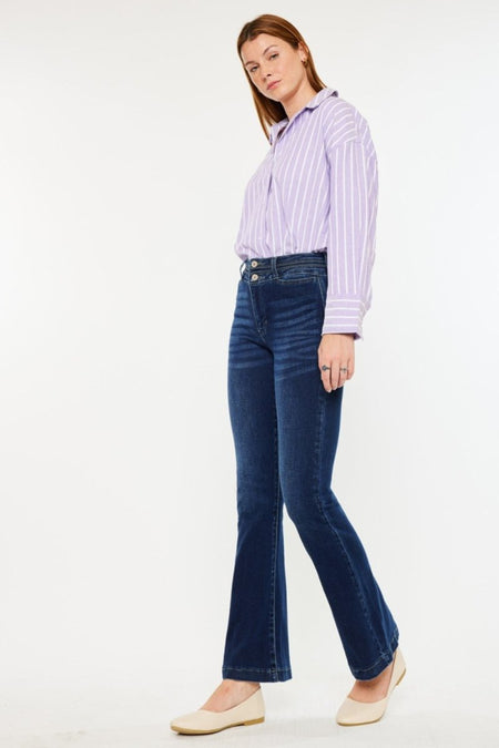 Kancan High Rise Double Waistband Flare Jeans - S. M. & Co.