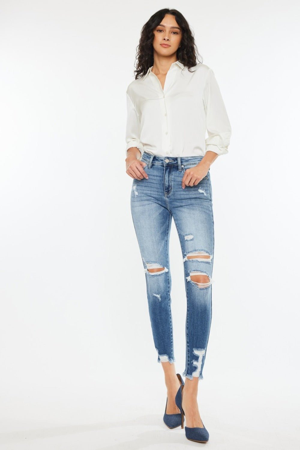 Kancan High Rise Frayed Ankle Skinny Jeans - S. M. & Co.