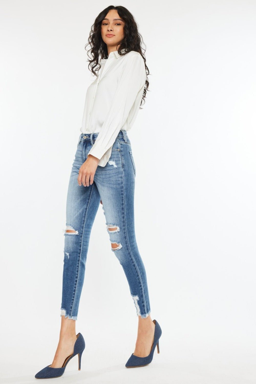 Kancan High Rise Frayed Ankle Skinny Jeans - S. M. & Co.