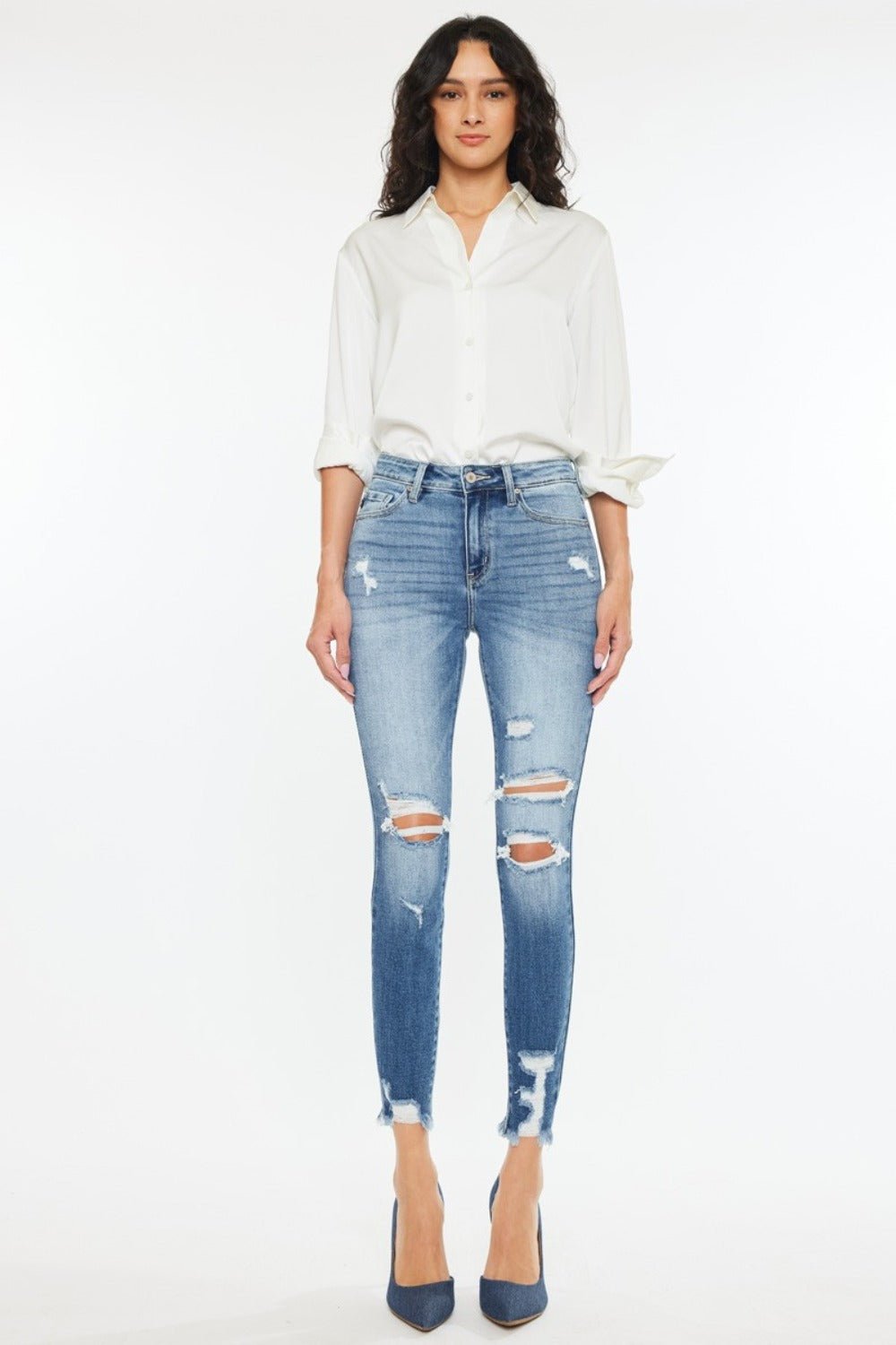 Kancan High Rise Frayed Ankle Skinny Jeans - S. M. & Co.