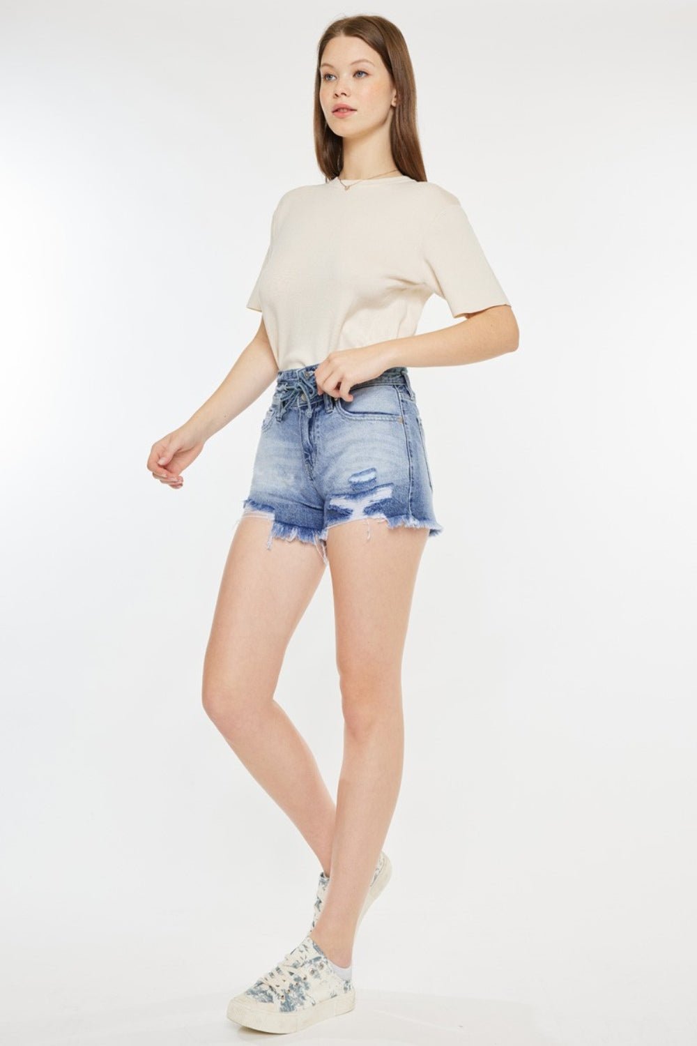 Kancan High Rise Frayed Hem Denim Shorts - AnAs Market