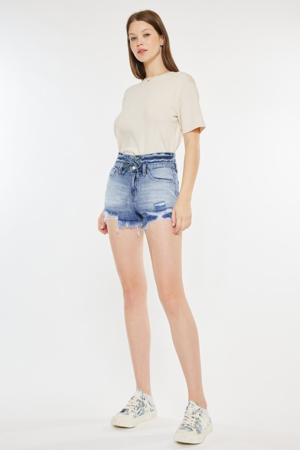 Kancan High Rise Frayed Hem Denim Shorts - AnAs Market