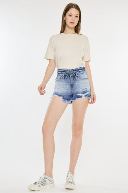 Kancan High Rise Frayed Hem Denim Shorts - AnAs Market