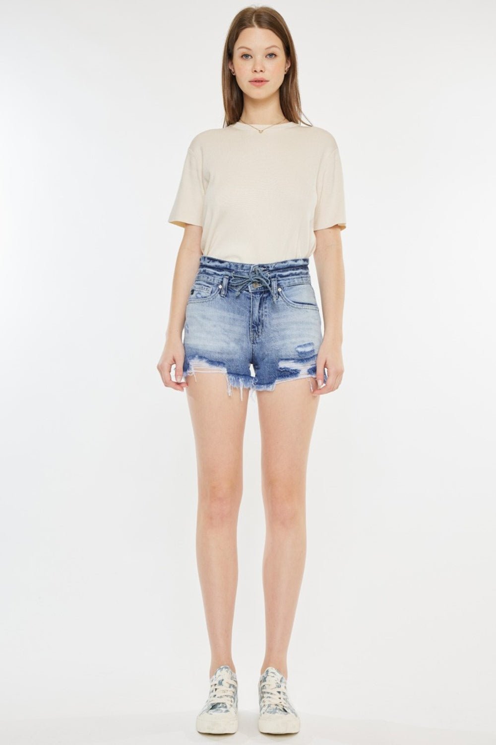 Kancan High Rise Frayed Hem Denim Shorts - AnAs Market