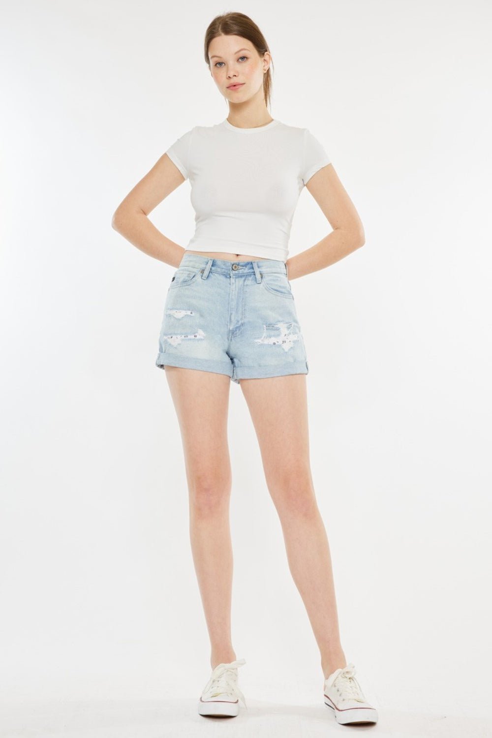 Kancan High Rise Repaired Mom Denim Shorts - AnAs Market