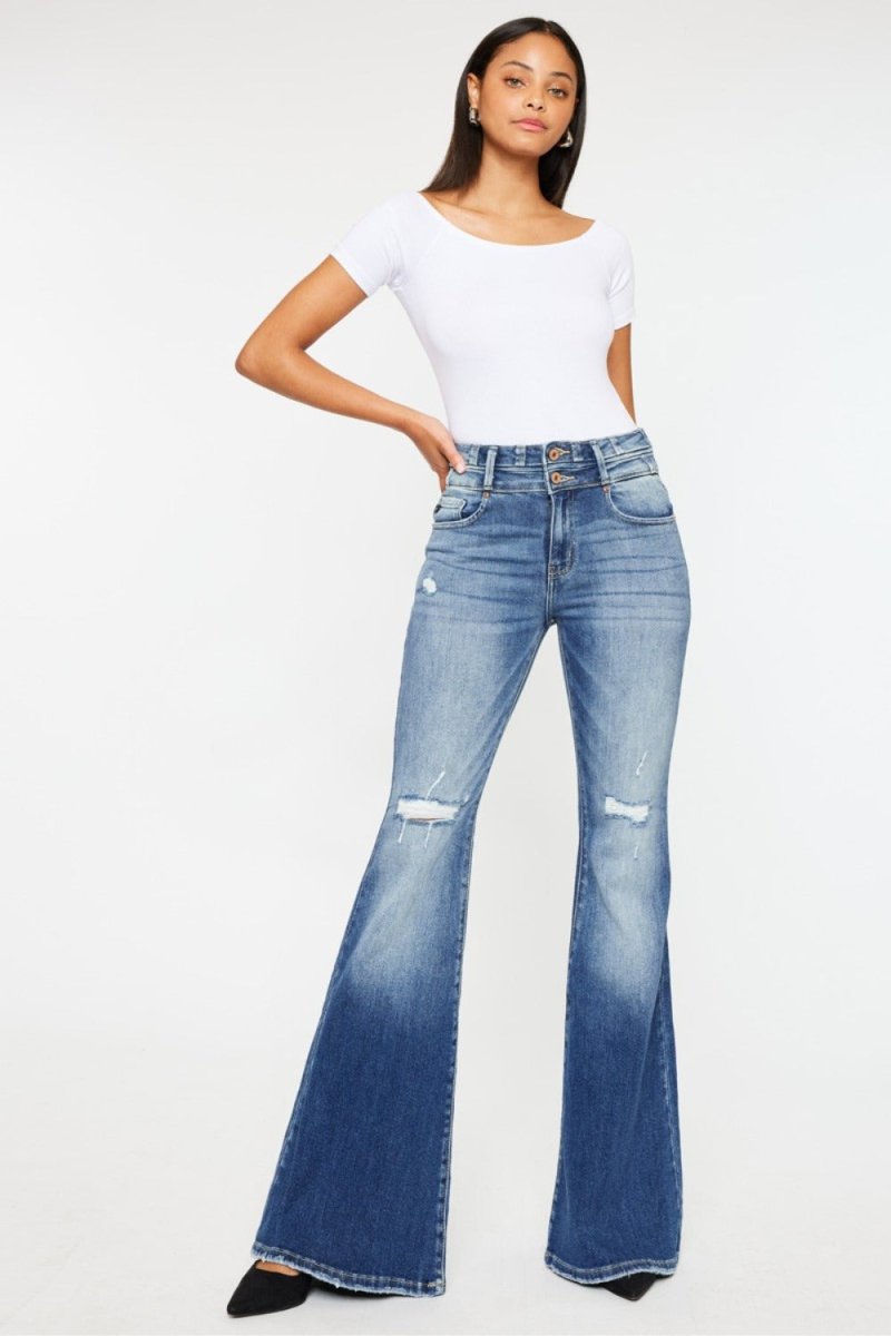 Kancan High Rise Wide Waistband Flare Jeans - S. M. & Co.